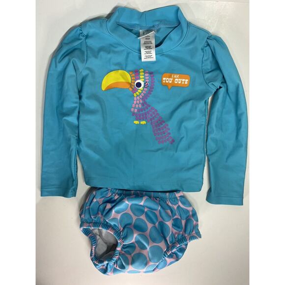 Kiko & Max Baby Girls Blue Rash Guard Swimsuit 2 Piece Swim Diaper Toucan 21-35# - Picture 1 of 6